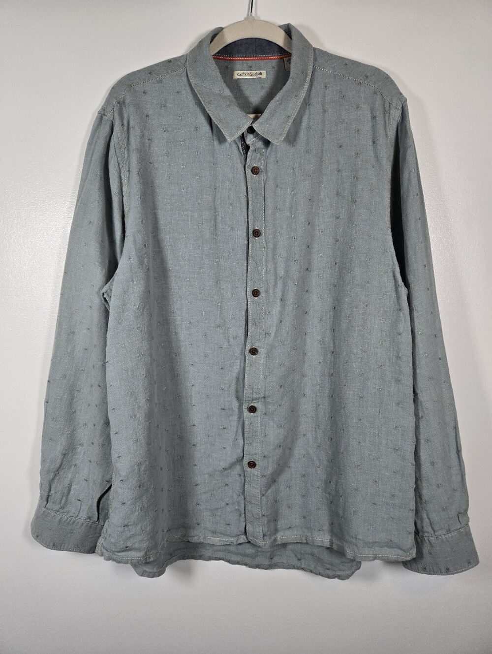 Carbon2Cobalt 100% Linen Textured Long Sleeve Button Down Shirt Mens Size XL